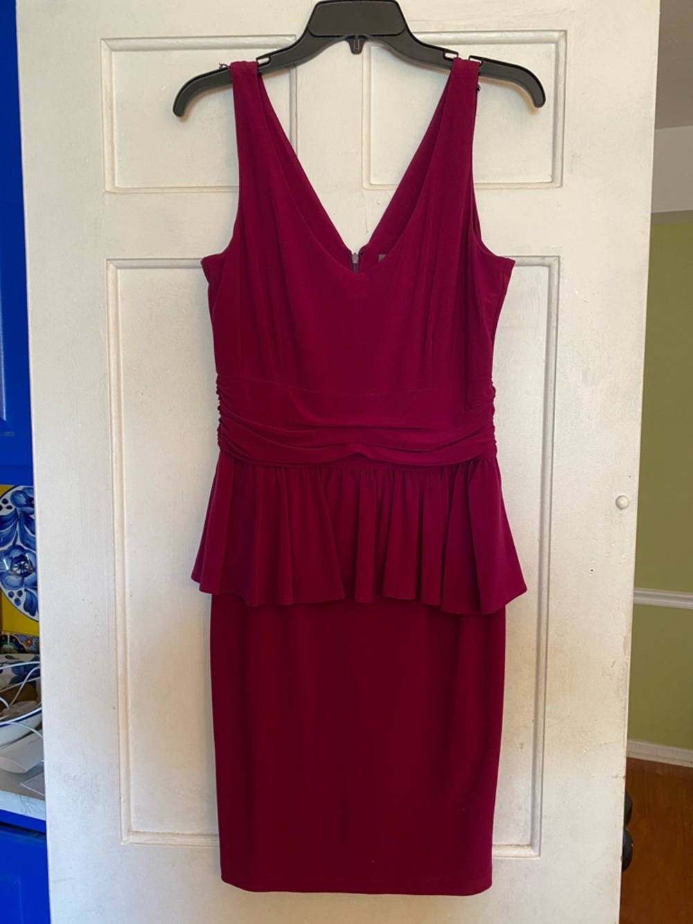 Taylor Sleeveless Peplum Midi Dress in Deep Magenta
